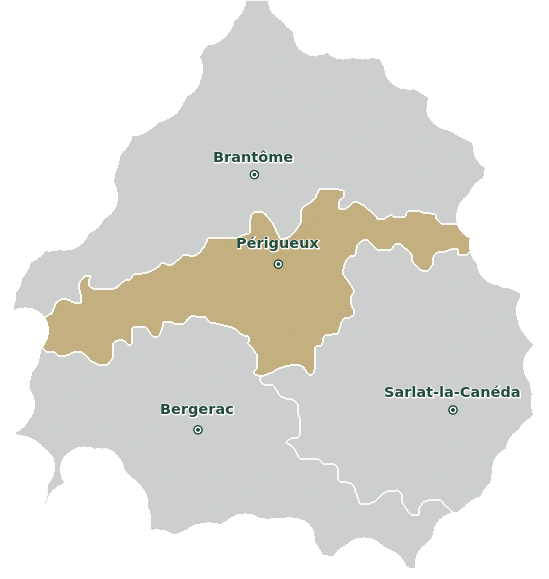 Map of the Dordogne showing the Périgord Blanc in the center of the department