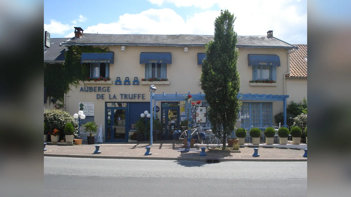 The facade of the Auberge de la Truffe in Sorges, in the Périgord Blanc region.